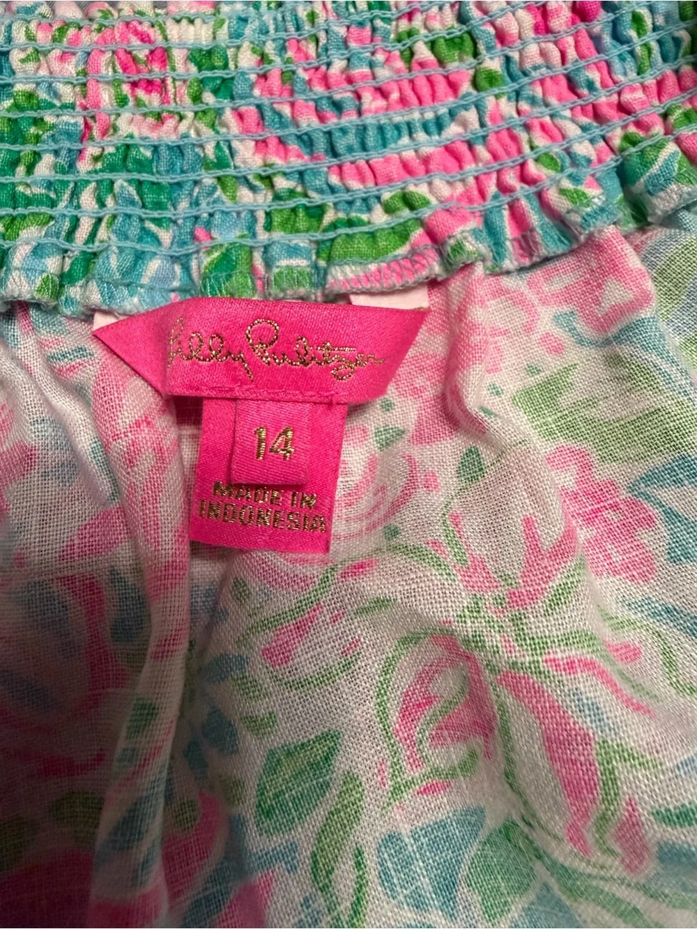 Lilly Pulitzer Pink & Aqua Floral Puff-Sleeve Square-Neck Blouse